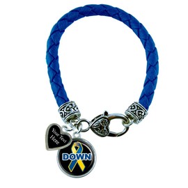 Holly Road Down Syndrome Blue Leather Bracelet Jewelry Choose Your Text