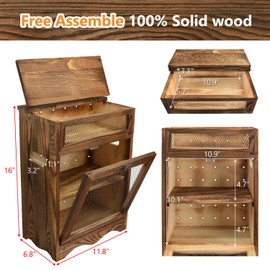 Ikee Design Free Assemble Wooden Countertop Potato and Onion Storage Bin Box,Countertop Cabinet, Wooden Bread Boxes, Potato Storage, Coffee Station,11.8W x 6.8D x 16H in, Rustic Color