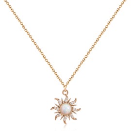 Gold Plated Sun Opal Necklace October Birthstone Necklace with CZ Around Golden Sun Pendant Necklace for Women Opal Jewelry