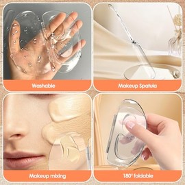 Simpeak 3 en 1 Paleta de Mezcla de Maquillaje, Pequeñas Placa de Prueba Color Transparente de Base Acrílico con Pluma de Paleta, Disco de...          