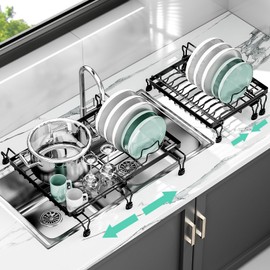 BBXTYLY Expandable Dish Drying Rack Over The Sink, Adjustable Dish Rack in Sink with Expandable Feet, Inside Dish Drainer for Kitchen Counter, Drying Rack Fit for 11"-19" Kitchen Sink