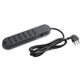 Bticino 3636 GBF Slim Electric Power Strip with Light Switch for Safety and Lightning Protection, 6 Sockets 10 or 16 A, Cable 1.5 m with Space Saving 10 A Plug, 2500 W, Colour Grey