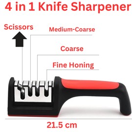 4-in-1 Knife & Scissor Sharpener – Quick & Easy Sharpening for All Knives and Scissors in Under 1 Minute – Non-Slip Handle, Compact Design with Storage Hook – Durable, Safe, Affordable Kitchen Tool