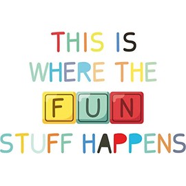 This is Where The Fun Stuff Happens Creative Design for Kid's Playroom Vinyl Wall Decal - Entrance Banner Phrase for Kid's Playhouse Room Wall Decoration 20" x 14"