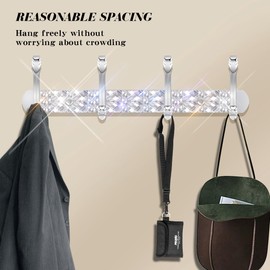 GUFONKOD Bling Coat Rack Wall Mount, Sparkle Silver Gem Diamond Wall Mounted Suitable for Key Hat Towel Purse Robes, Glitter Hooks Decorative Rack for for Entryway, Bedroom, Bathroom (4 Hooks)