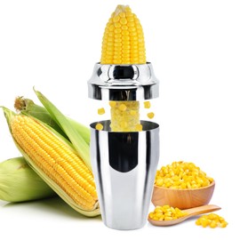 Newness Corn Stripper Peeler & Cutter with Cup, 304 Stainless Steel Cob Thresher, Off-Cob Kernel Remover & Slicer with Serrated Blade for Home & Kitchen