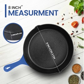 Utopia Kitchen Pre Seasoned Chefs Pan Skillet Frying Safe Grill Cookware for indoor & Outdoor Use (Blue, 8 Inch Pack of 1