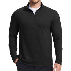 PINSPARK Men's Quarter Zip Up Pullover Mock Neck Sweatshirts Long Sleeve Golf shirts Performance Athletic Casual Workout Black