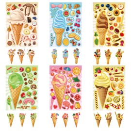 24 Sheets Ice Cream Stickers, Make-a-face Stickers for Kids Toddlers, Make Your Own Mix and Match Stickers, DIY Summer Ice Cream Stickers for Birthday Party Games Teacher Reaward
