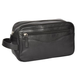 Real Leather Wash Bag for Mens Shaving Dopp Kit Toiletries Travel Bag HOL18 Black