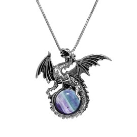 LDADAN Dragon Necklace - Unique Crystal & Gemstone Pendant for Men & Women - Silver Dinosaur Jewelry Gift, 26 inches, Zinc, african turquoise