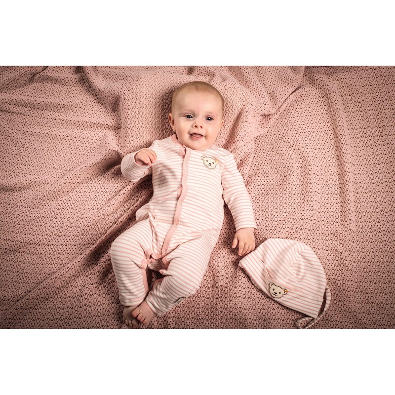 Steiff Unisex Baby Basic Bobble Beanie Hat, Silver pink