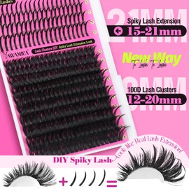 Yawamica Lash Clusters Kit with Spikes DIY Spiky Eyelash Extension Wispy Eyelash Clusters 12-20mm with 15-21mm Lash Spikes D Curl Individual Lashes DIY Lash Extension Kit with Bond and Seal Tweezers