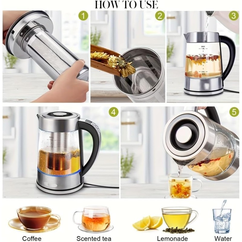 Electric Kettle with Temperature Control for Tea and Coffee, 1.8L