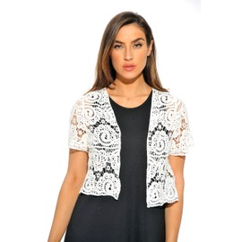 401148-WHT-1X Just Love Bolero Shrug / Women Cardigan,White Paisley Crochet,1X