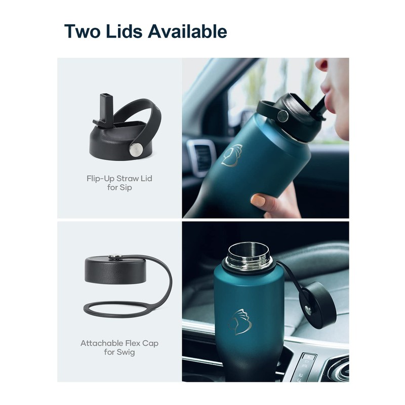 40oz Insulated Water Bottle Fits in Any Car Cup Holders,