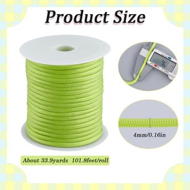 SOFPLATE 34 Yards/31 m 4 mm Paracord Rope Parachute Cord Spool 7 Strands Core 550 lbs Green Yellow Nylon Survival Paracord for Camping Fishing Tents Belt Bracelets Dog Collars Lead Key
