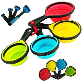 Juego de 8 de Tazas y cucharas medidoras de silicona plegable para líquidos y harinas