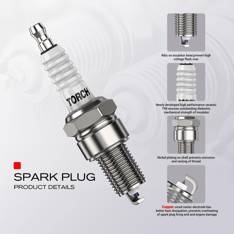 TORCH Spark Plug F7RTC Repalce for 5534/BPR7ES V-line-19, 7992/WR5DC 4038/WR5DP,
