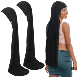 Twistover 2 Pcs Jumbo Dreadlock Cap Hair Dreads Head Wrap Loc Wraps for Dreads Hair Accessories for Men Women Sleeping(Black,Black,37 Inches)