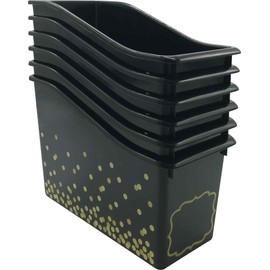 Teacher Black Confetti Plastic Book Bins - 6 Pack