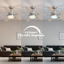 LUDOMIDE 42" Ceiling Fan with Light, Modern Low Profile Ceiling Fan with Light, DC Reversible Motor, Smart APP & Remote Control, Whisper Quiet, Dimmable LED for Bedroom/Living Room