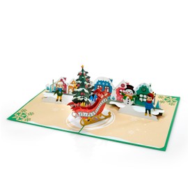 Flying Meow Merry Christmas Tree Village 3D Pop-Up Card - Handcrafted Greeting Card for the Holiday Season