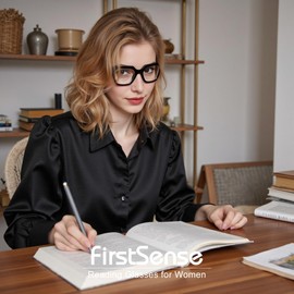 firstsense Gafas de lectura para mujer y hombre, con bisagra de resorte, antifatiga visual y protección UV, ónix brillante, 2.0