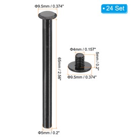 PATIKIL 24 Sets Chicago Screws, 65mm l Chicago Screws Phillips Binding Post Screw Bolts Leather Rivets Fasteners Connectors for Leather Belt Scrapbook Photo Albums, Black