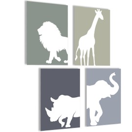 mojoliving Safari Poster Children's Room Boys Wall Pictures Children's Room Animal Pictures Girls Animal Pictures Baby Room Decoration Pictures for Lion Giraffe Rhino Elephant