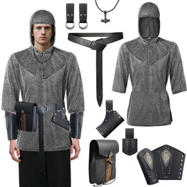 CARTLZ Men's Adjustable Chainmail Armor Set - Templar Knight LARP Costume & Renaissance Gear
