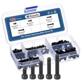 Kozelo 100pcs #6-32 Socket Head Cap Screws Bolts Nuts Assortment Kit - [#6-32x1/4 to 3/4"] Alloy Steel Fully Threaded Black Oxide 12.9 Internal Hex Screw for 3D Printer Use