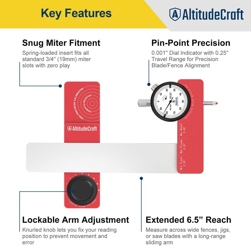 AltitudeCraft 0.001" Precision Table Saw Alignment Gauge - CNC Milled