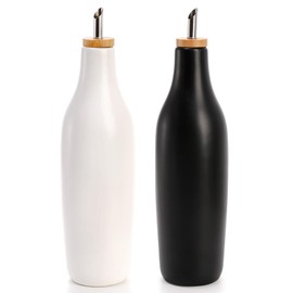 Elsjoy Set of 2 Olive Oil Dispenser Bottle, 16 oz Ceramic Oil Vinegar Dispenser Set Olive Oil Container Pourer with Spout, Stoneware Oil Cruet Oil Decanter for Kitchen, Black & White
