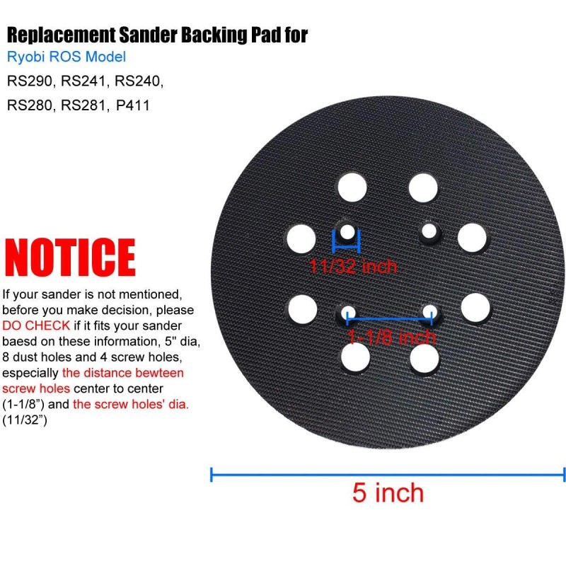 Ryobi 5 Inch Sander Pads for Ryobi Sander 5" 8-Hole