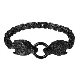 OIDEA Men's Viking Wolf Head Bracelet: Lion Head Bracelet Stainless Steel Wolf Head Curb Chain Biker Rock Heavy Viking Byzantine Chain Wrist Jewellery Gift for Men Family Friend, Stainless Steel