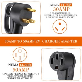 Tellegloww 10ft EV Charger Adapter Cord Compatible with NEMA TT-30P to 14-50R, 30 A RV Generator Outlet to 50 A EV for Level 2 Charging, 3 Prong to 4 Prong Power Extension Cord with Handle, ETL Listed