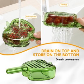 BOPOREAE Multifunctional Fruit and Vegetable Washing Bowl with Lid, Fruit Drainer Container with Handle, 2 In 1 Drainer and Strainer, Mini Plastic Colander, Mini Berry and Tomato Grape Washer