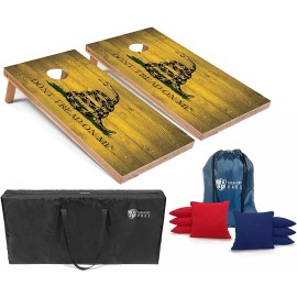 Tailgating Pros Set of 4'x2' Gadsden Flag Cornhole Boards With 8 Cornhole Bags - Black, Gold