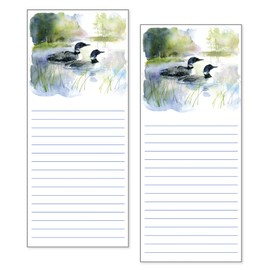 Gina B Designs Set of 2 - List Pad, Grocery List Pad, Fridge Pad, Notepad, Shopping List, To-Do List, Scratch Pad with Attachable Magnet - Loons on Lake