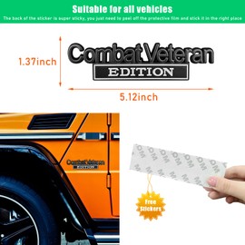 Ziciner Combat Veteran Edition Emblem, 3D Metal Raised Car Fender Badge Decal with Strong Adhesive, Universal Combat Veteran Letters Sticker Replacement for Car (Black & White)