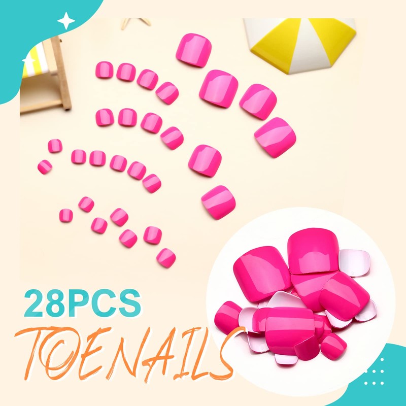 Artquee Hot Pink Fake Toenails Glossy Press on Toe Nails