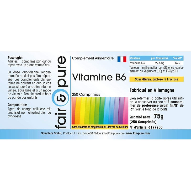 Vitamin B6 Tablets - Vegan - 250 Tablets - 22.5
