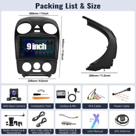 SIXWIN Android Car Stereo for VW Volkswagen Beetle 2004-2010 with Wireless CarPlay Android Auto Mirror Link 2G+64G 9 Inch Touchscreen Bluetooth GPS Navigation WiFi FM Backup Camera MIC