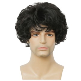 Siudus Black Men's Curly Wig Short Natural Synthetic Wig for Daily Use