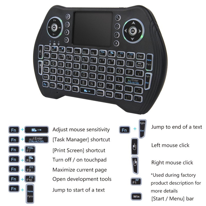 Backlit 2.4GHz Wireless Keyboard Touchpad Mouse Handheld Remote Control 3
