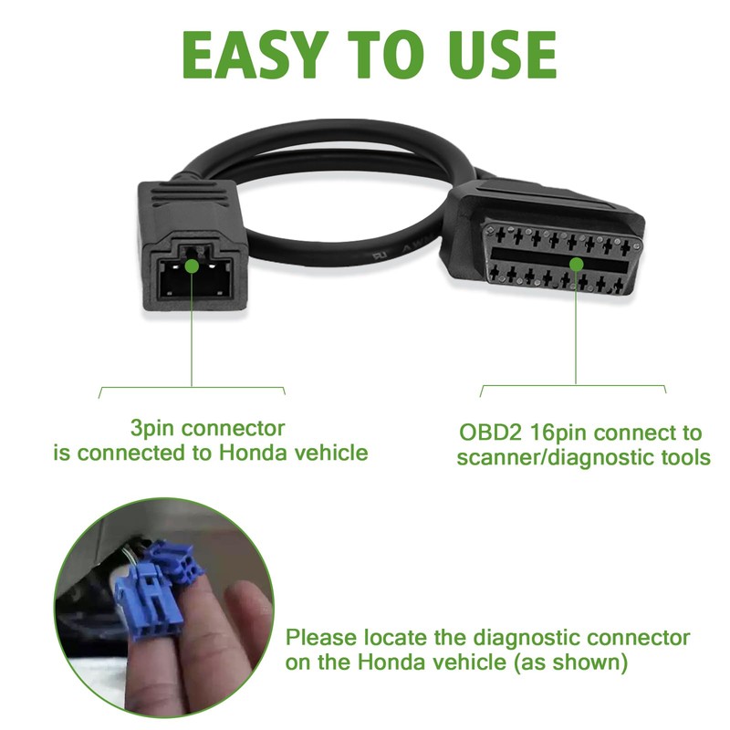 AMHTDOL OBD1 to OBD2 Adapter for Honda 3 Pin Cable,Compatible