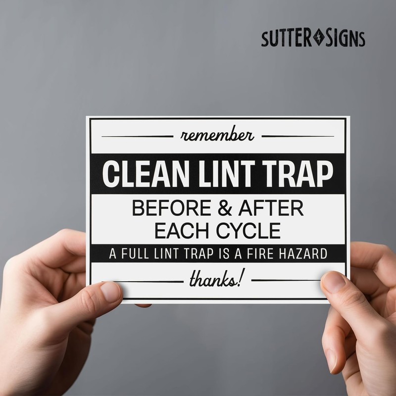 Clean Lint Trap Sign 5" x 7" | Durable Plastic