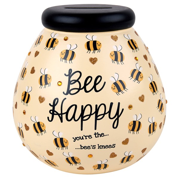Pot Of Dreams Box | Bumble Bee Happy Money Pot | Break to Open Piggy Bank | Saving Jar or Keepsake for Home or Office Décor | Novelty Gift for Adults & Kids| Ceramic | Light Yellow, Multi, One Size