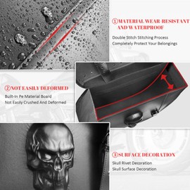 Quixofiber Motorcycle Saddlebags 32L Large Capacity PU Leather Side Saddle Bags Waterproof Hard Saddle Bags Universal for Harley Honda Yamaha Bobber Sixty Kawasaki (3D Skull,Black)
